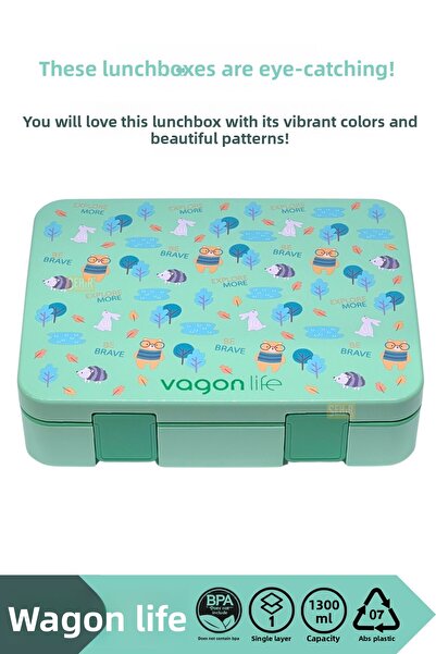Vagonlife Bento 1300ml Lunchbox New Collection Single Layer 4 Compartments Abs Plastic Children's Lunch Box Food Container