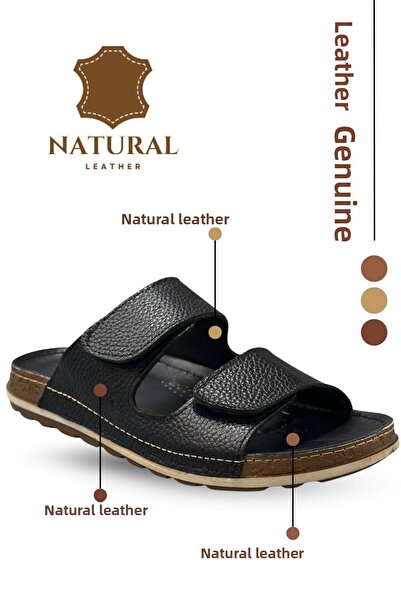 Moda Anna Papuci pentru bărbați din piele naturală cu velcro dublu Papuci din...