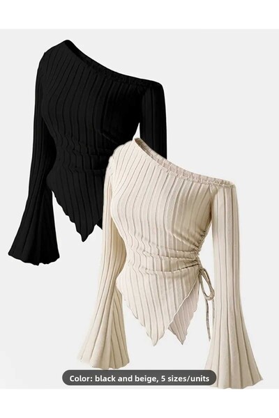 Lufthimm Pachet de 2 negru, bej TOP STILAT FĂRĂ UMĂR, DESIGN FLEXIBIL CU SNURURI ȘI șireturi, PENTRU PRIMAVARA ȘI TOAMNA