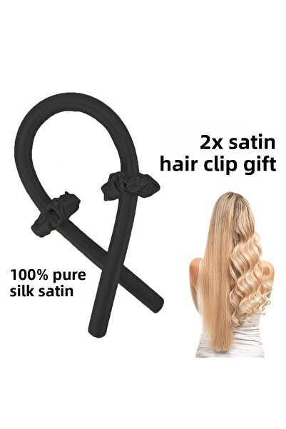 Deko Dekor Set de coafat fără căldură Set de ondulatori de păr din satin negr...