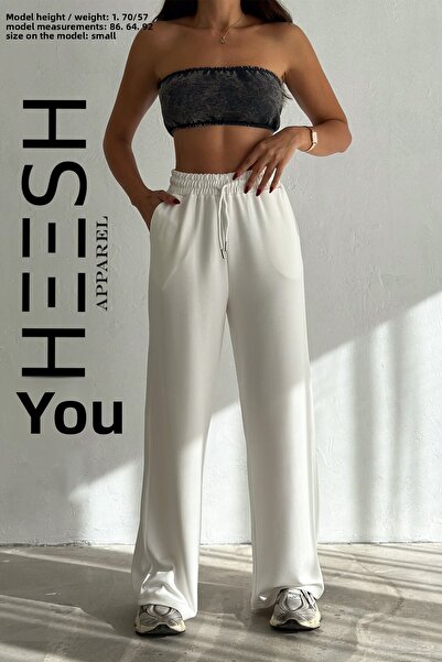 SHEESH APPAREL Puha textúrájú, széles szárú modális törtfehér Palazzo nadrág melegítőnadrág