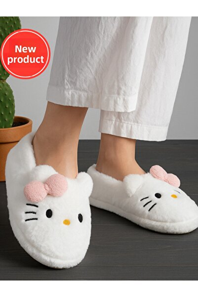 STOCON Girl's Plush House Slippers with Hello Kitty Figure – Soft, Non-Slip and Warm Women's Slippers Stc1141