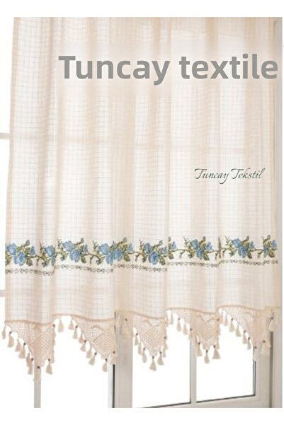 TUNCAY TEKSTİL Cusătură în cruce albastră Buldan de lucru cu punct de cruce dantelă de mână pânză lenjerie perdea