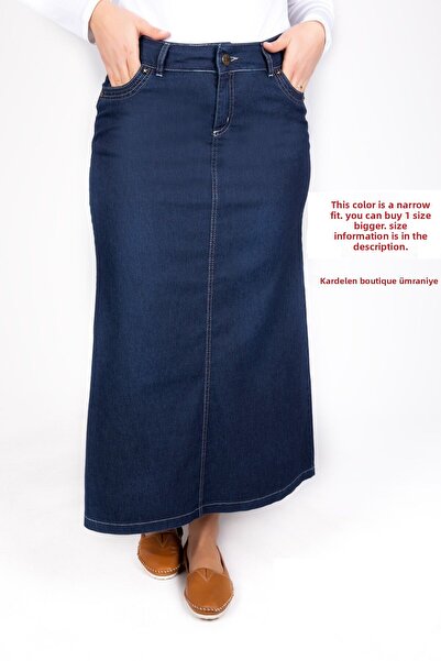 Kardelen Butik Ümraniye Navy Blue Plus Size Denim Skirt.
