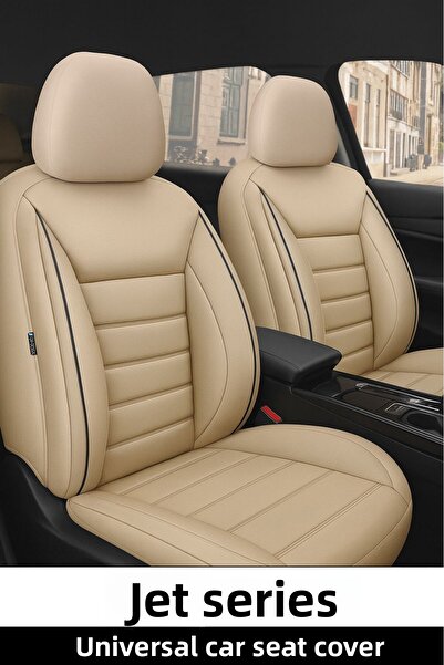 GM-DESIGN غطاء مقعد سيارة عالمي من الجلد باللون البيج - مجموعة كاملة من 5 مقاعد