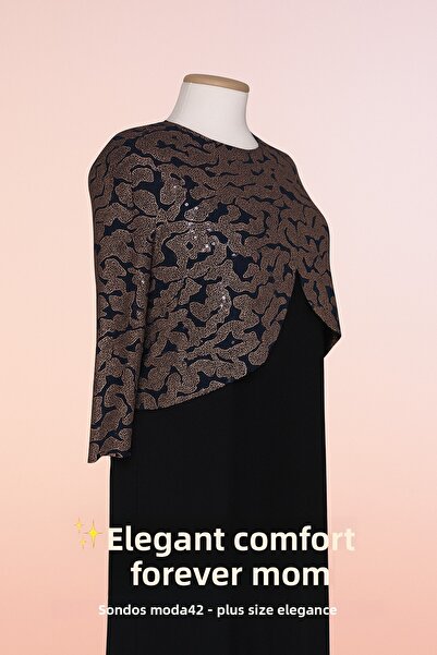 HESNA Μαύρο Zuhal με μπουφάν Plus Size Κομψό βραδινό φόρεμα με αφηρημένο σχέδιο μαμά