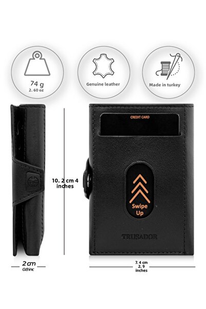 Trusador Toscana Black Card Holder Genuine Leather Wallet Unisex Rfid Protected Men Women Mini Wallet Gift