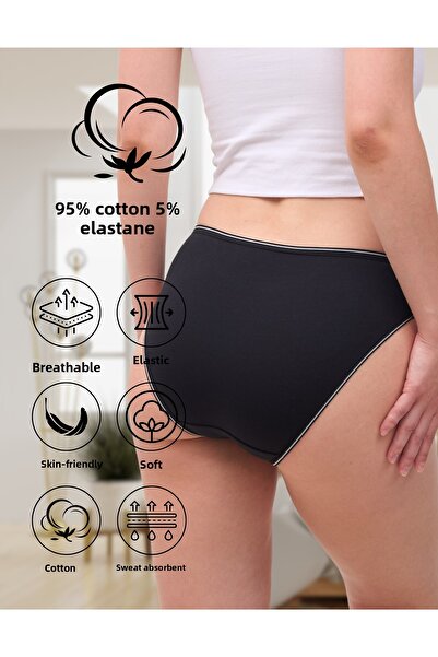 ALYA UNDERWEAR Chiloți din bumbac pentru femei, pisică cu imprimeu - Bato Kalıp - 5 bucăți negru