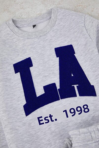 TRENDYOLKIDS Kar Melanj Cotton Fleece Regular Thick/Inside Fleece Boys' Knitted Bottom - Top Set Tkdaw26Au00048