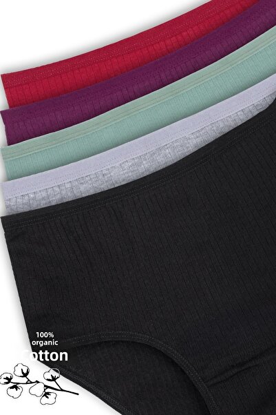 Humaone Chiloți pentru femei, 100% bumbac, 5 piese, cu talie înaltă, cu nervuri, prune, verde, roșu claret, negru, gri-bt2-a6