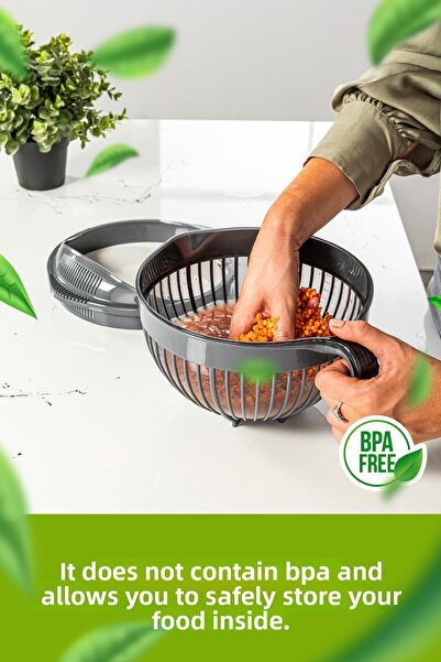 Vienev Set of 2 Linea Rice Strainer and 3-Liter Anthracite Bowl with Mixer Lid