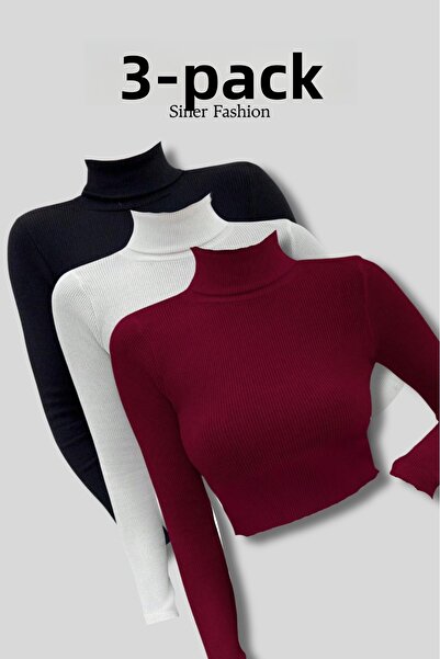 Siner Fashion Női 3 részes garbós, hosszú ujjú bordázott blúz