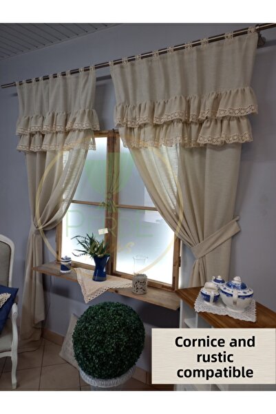 Perdeplus Single Wing Farbela Background Curtain - Ruffle and Lace Detail