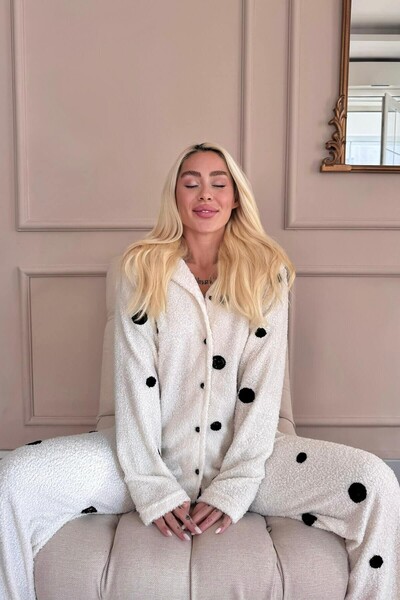 Pijamaevi Biela súprava dámskeho pyžama s bodkovaným predným gombíkom