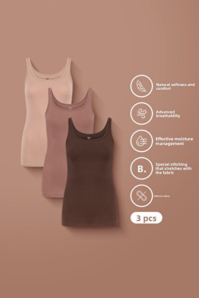AUW Basic Women's Deep Neck Tank Top Modal Cotton 3-Piece - Softfit