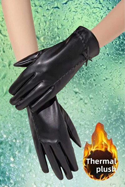 Uniquetrenders قفازات نسائية حرارية مقاومة للماء والرياح والبرد من الجلد النباتي