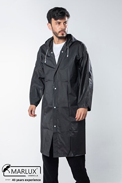 Marlux Women's Men's Raincoat Hooded Snap Fastener Eva Black Raincoat M21mrc881r03