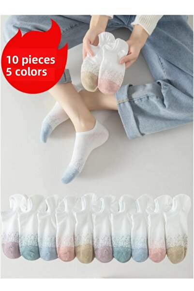 Hobins Sportswear Company Дамски чорапи с шарки на точки Ежедневна стилна визия 10 чифта 5 различни цвята