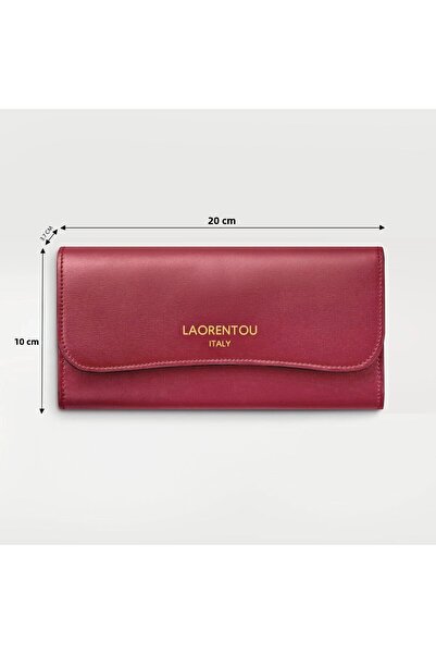Laorentou Valentina Genuine Leather Italian Made Long Women's Wallet with Zipper - Women's Card Holder