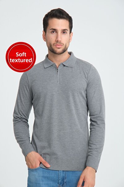 GW سترة Mubende الرجالية ذات اللون الرمادي الناعم ذات المقاس النحيف وياقة بول...