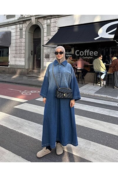 Molly Nelly فستان نسائي طويل من الدنيم مع تفاصيل حزام مغسول