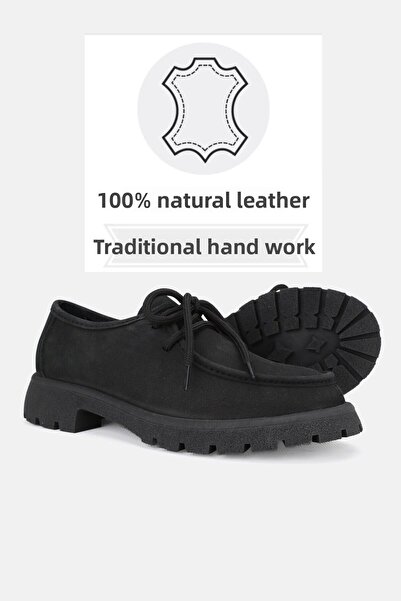 TUNAELLİ Дамски обувки Oxford от черен набук - размер 36-41, с връзки от естествена кожа