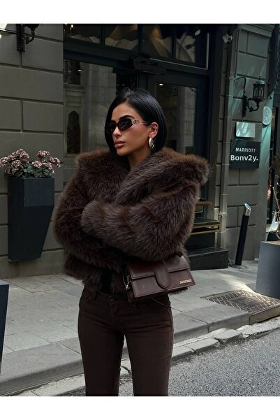 Bak'ap Premium Ele Lined Trendy Snap Closure Σάλι με γιακά από ψεύτικη γούνα