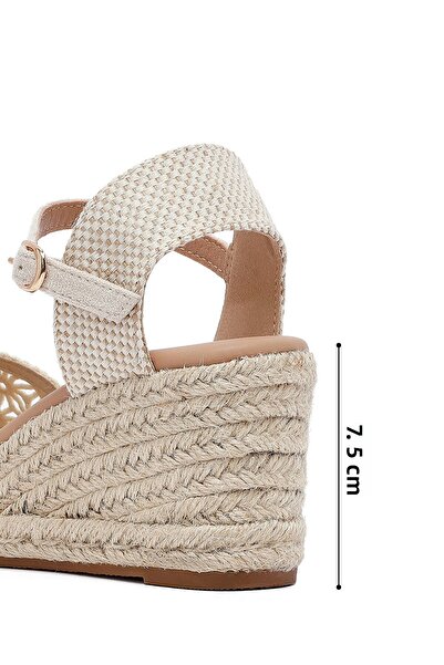 Derimod Women's Beige Ankle Buckle Wedge Heeled Espadrille 25Sfe40186F