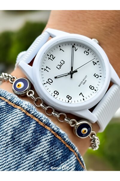 Q&Q White Color Silicone Cord, 10 Bar (SUITABLE FOR POOL, SEA USE) Sports Women's Wristwatch Bracelet