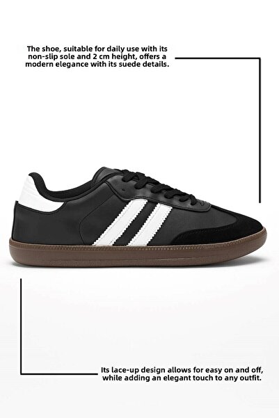 Nstil Women's Black and White Lace-Up Lightweight Non-Slip Sole Soft Suede Detailed Casual Shoes 341