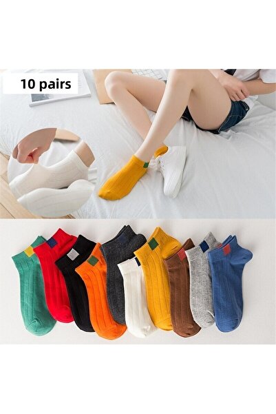 çorapmanya 10 Ζεύγη Πολύχρωμα Γυναικεία Βαμβακερά Μποτάκια μέχρι τον Αστραγάλο