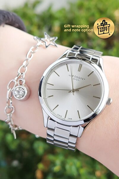 Lee Cooper Silver White Case Cord Steel Women's Wrist Watch with Bracelet Gift