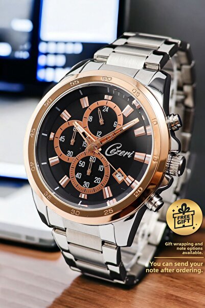Cezeri Men's Wristwatch - Copper Black and White, Function, with Calendar and Chronometer