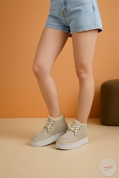 MODVALU Elite μάλλινες μπότες με χοντρή σόλα με κορδόνια