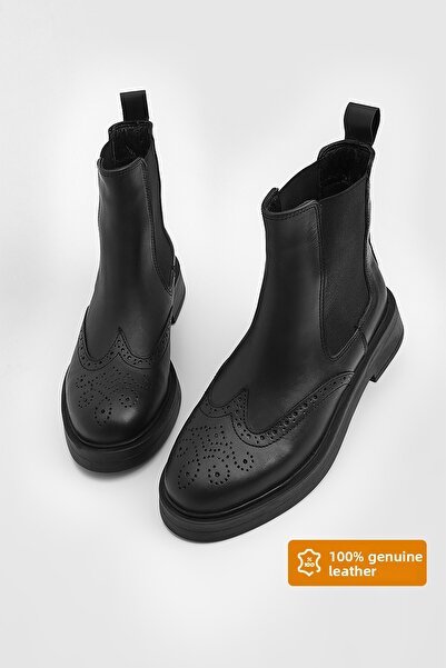 Marjin Dámské boty na denní nošení z pravé kůže s elastickým bočním pruhem Yestin Black