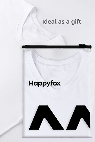 Happy Fox White V-Neck Cotton Lycra Oversize Women's T-shirt