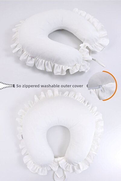 Umaybebek وسادة الرضاعة الطبيعية، نسيج قطن 100% - كشكش كريمي