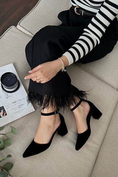 POLKA STORE Dámské pohodlné černé semišové boty Ruth na krátkém tlustém podpatku