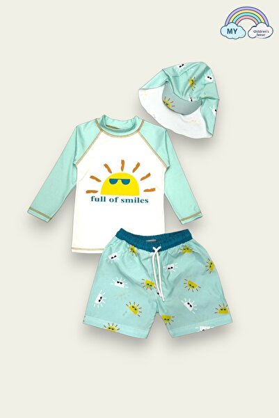 My Kids Wear Costum de baie cu model Bonnet de protecție solară și pantaloni ...