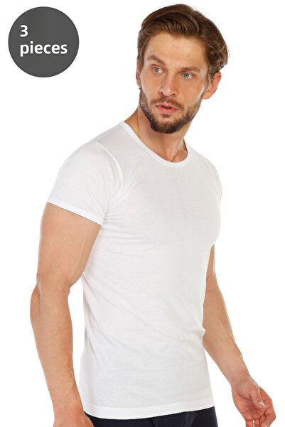 TOLIN 3 Pack 100% Cotton White O Neck Men's Single Jersey Undershirt 314