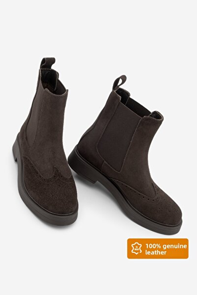 Marjin Dámské boty z pravé kůže s elastickým bočním páskem Bitter Brown Daily Boots Yestin Brown Suede