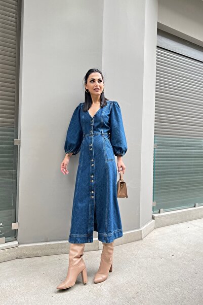 Seda Yalçın Atelier Rochie din denim cu mânecă balon