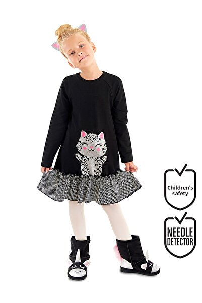 Denokids Dívčí černé stříbrné leopardí šaty s volánky