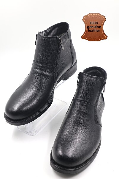 nazenintasarımlar Ανδρικές μπότες από γνήσιο δέρμα και γούνα με μαύρο φερμουάρ