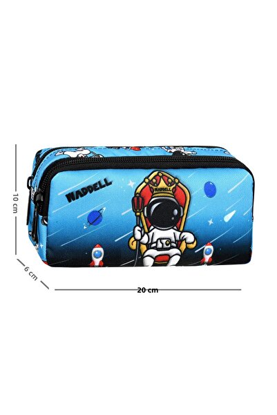 Waddell Rucsac pentru școala primară pentru băieți - model astronaut albastru, cutie de prânz și suport pentru stilouri