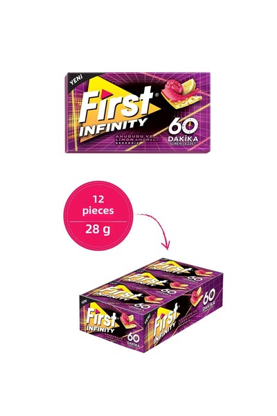 First Infinity 60 Minutes Raspberry & Lemon Flavored Sugar Free Chewing Gum - 12 Pieces