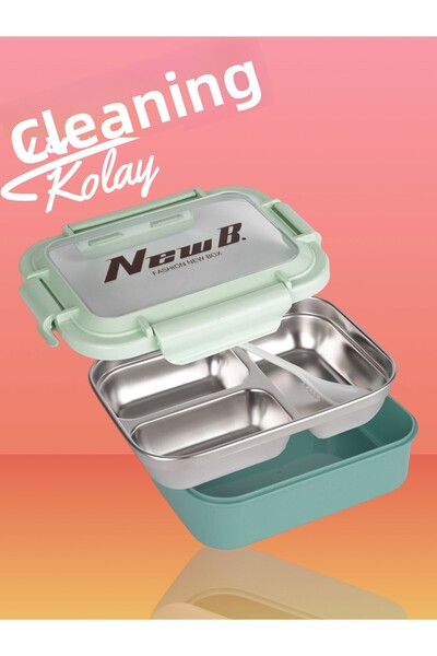 Relaxion Τρία διαμερίσματα, ανοξείδωτο ατσάλι, πορτοκαλί δοχείο αποθήκευσης και μεταφοράς τροφίμων 1000 ml. (463)