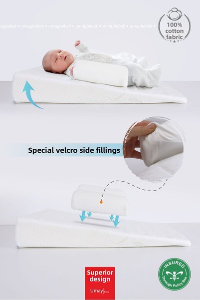 Umaybebek Baby Reflux Bed, Zippered, Washable Cover, Mattress, 100% Cotton Fabric