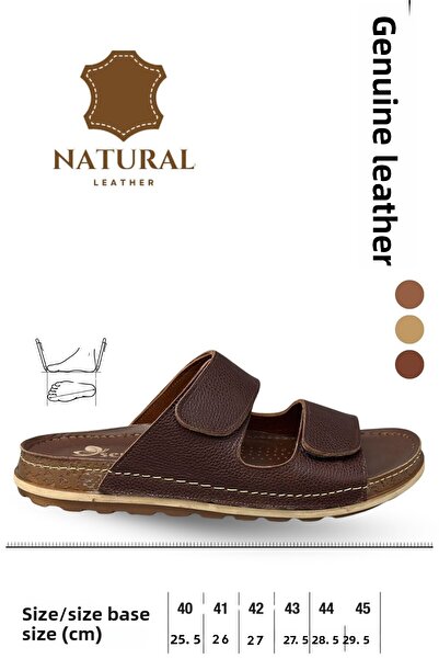 Moda Anna Genuine Leather Men's Slippers Natural Leather Slippers C Brown
