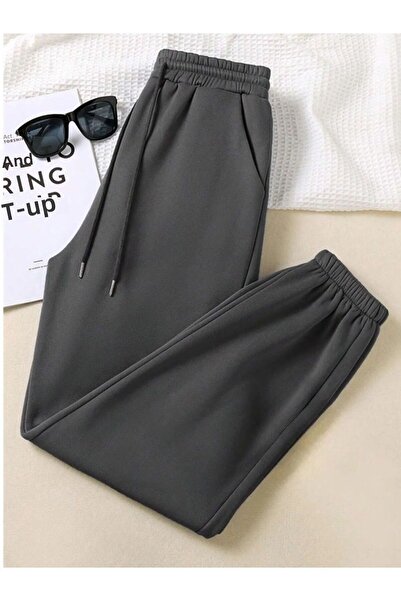 EXPECTED Παντελόνι φούτερ Jogger Unisex με 3 νήματα, ίσια ψηλή μέση, ελαστική τσέπη στα πόδια